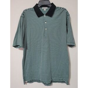 Peter Millar Polo Shirt Mens L Black Green Striped Golf Classic Casual